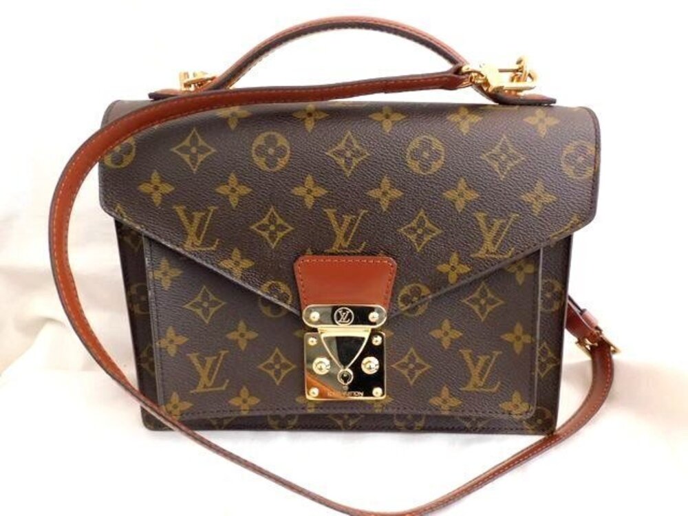 Louis Vuitton Monceau Monogram Mani 2Way Shoulder Bag Canvas Leather White Tan